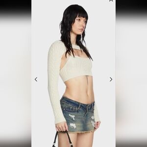 Edikted Cream Knit Women's Crop Shoulder Shrug